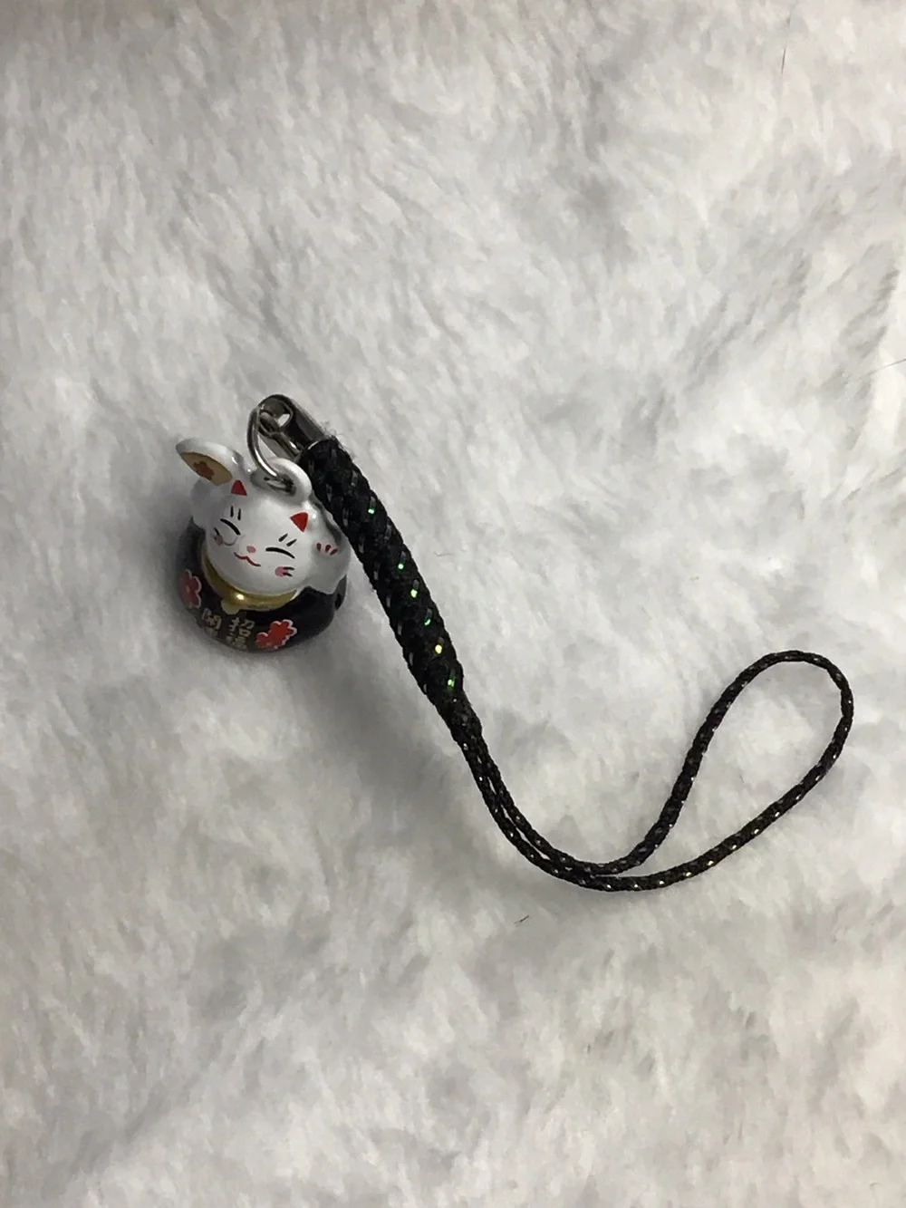Lucky Cat jingle bell charm-Small Charm Keychain - Black and White